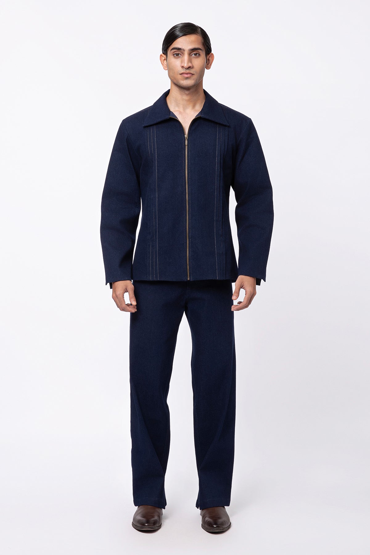 Thatch Pleated Jacket - Navy Blue