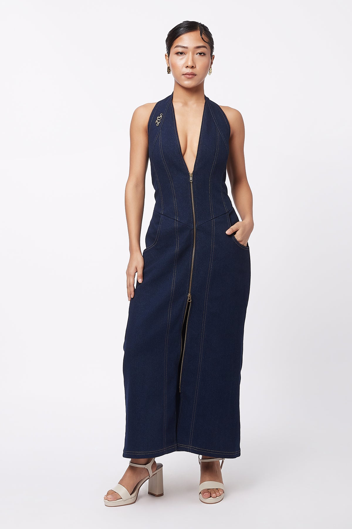 Unfold Halter Dress - Navy Blue