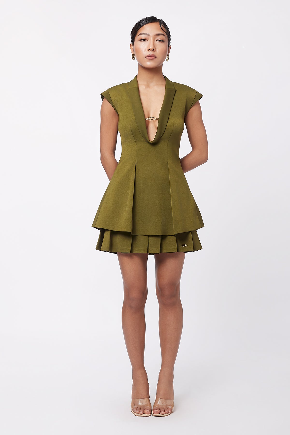 Whisper Pleated Mini Skirt - Olive