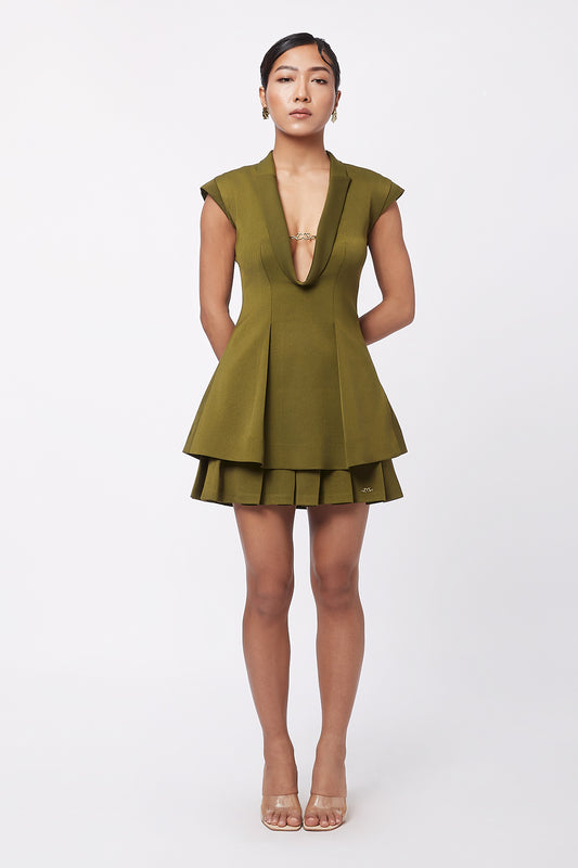 Whisper Pleated Mini Skirt - Olive