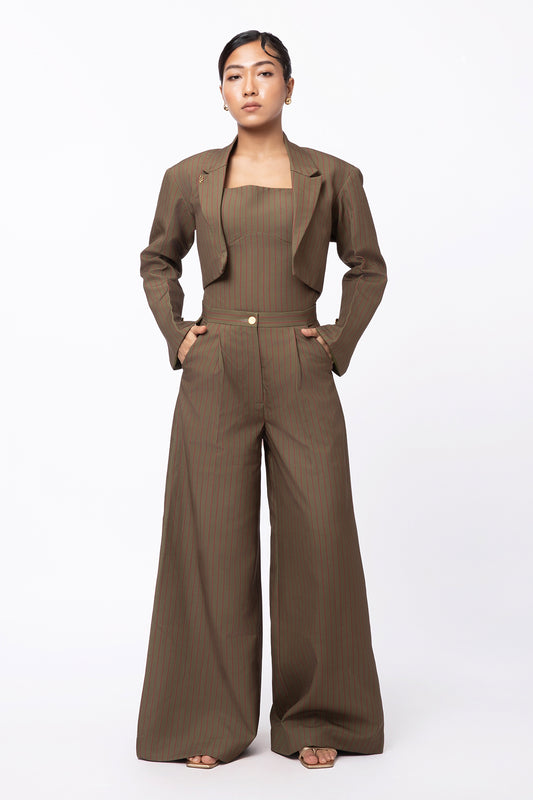 Still Stripe Crop Blazer - Olive