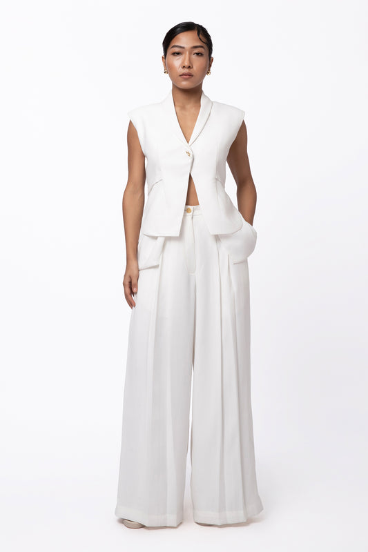 Glow Pleated Trousers - White