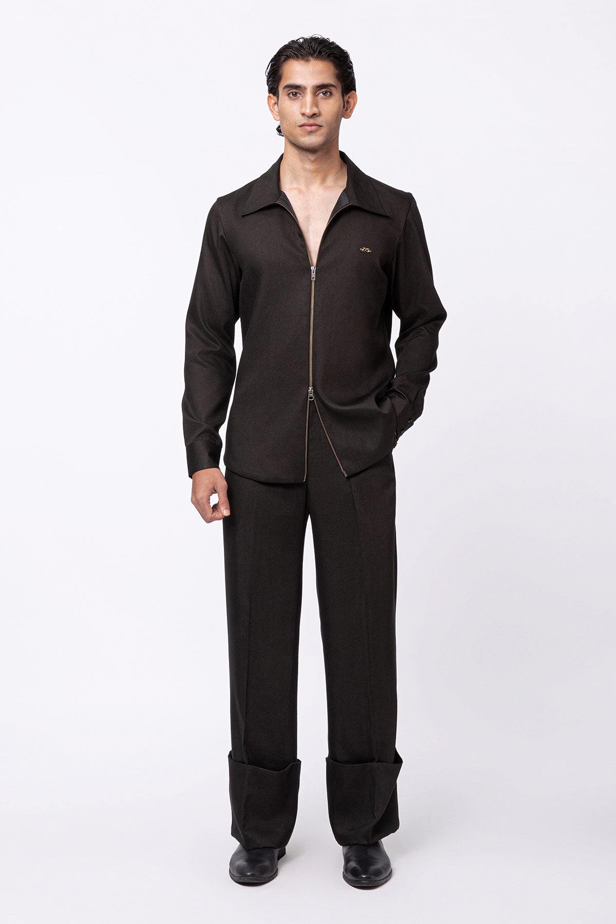 Core Folded Hem Trousers - Black