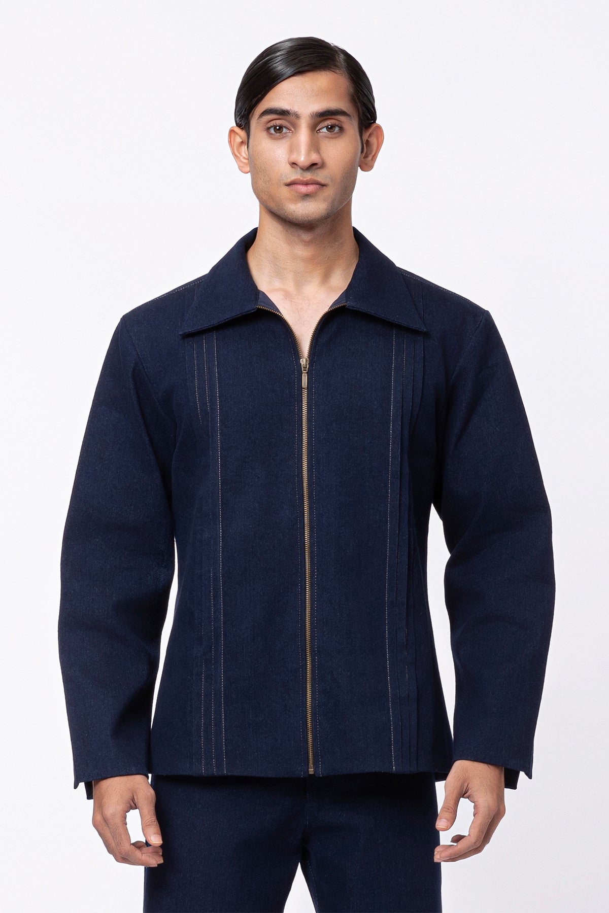 Thatch Pleated Jacket - Navy Blue