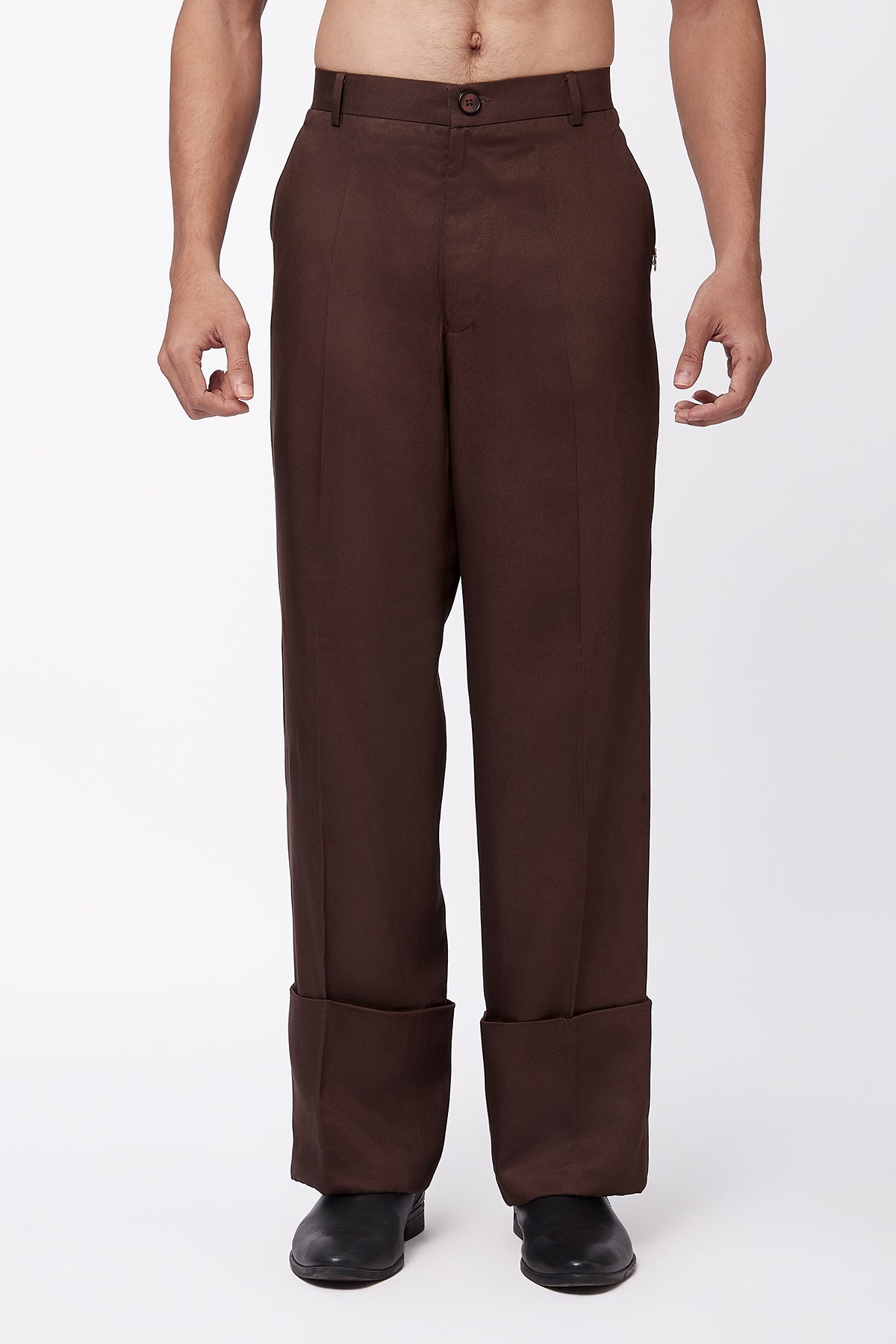 Core Folded Hem Trousers - Brown