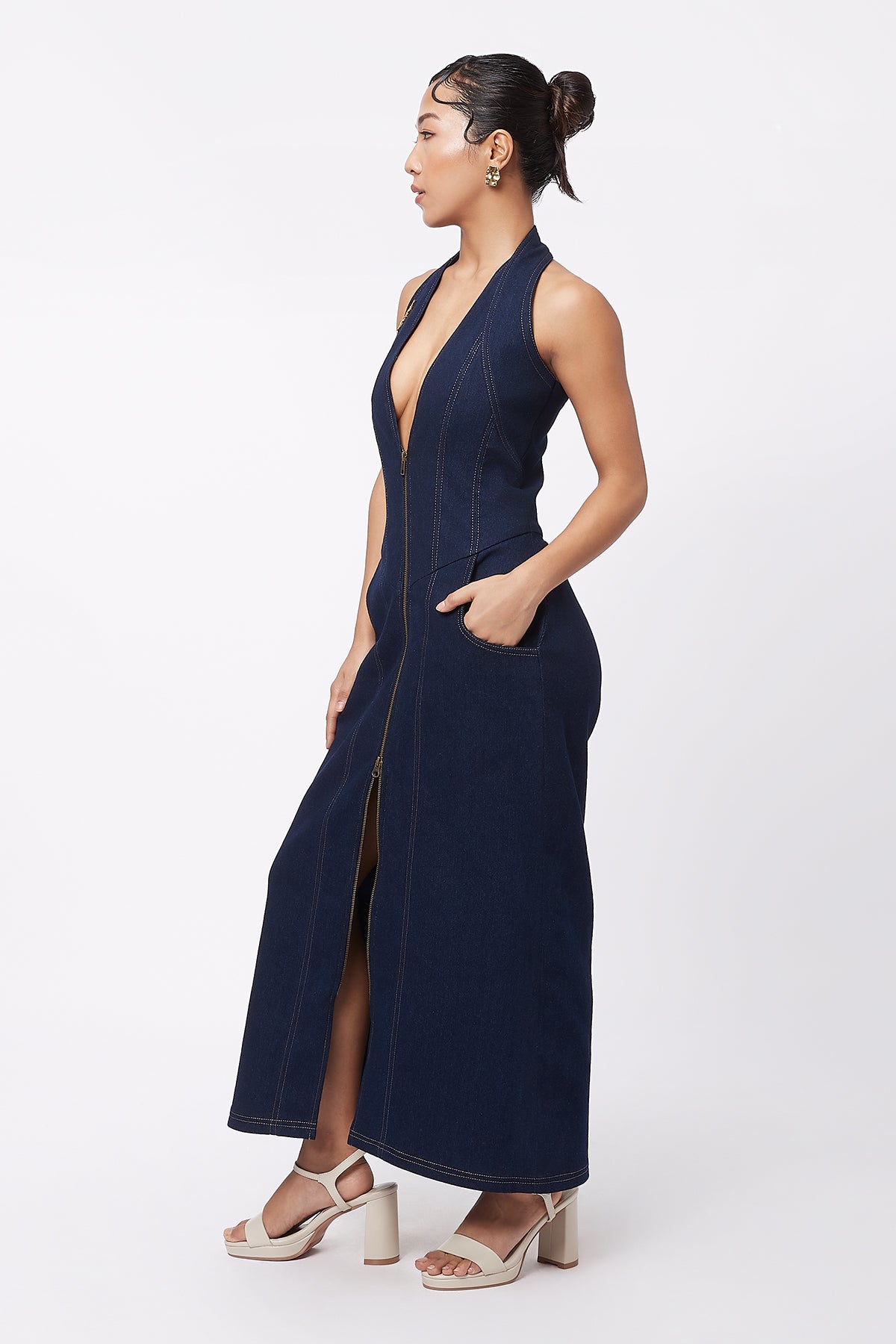 Unfold Halter Dress - Navy Blue