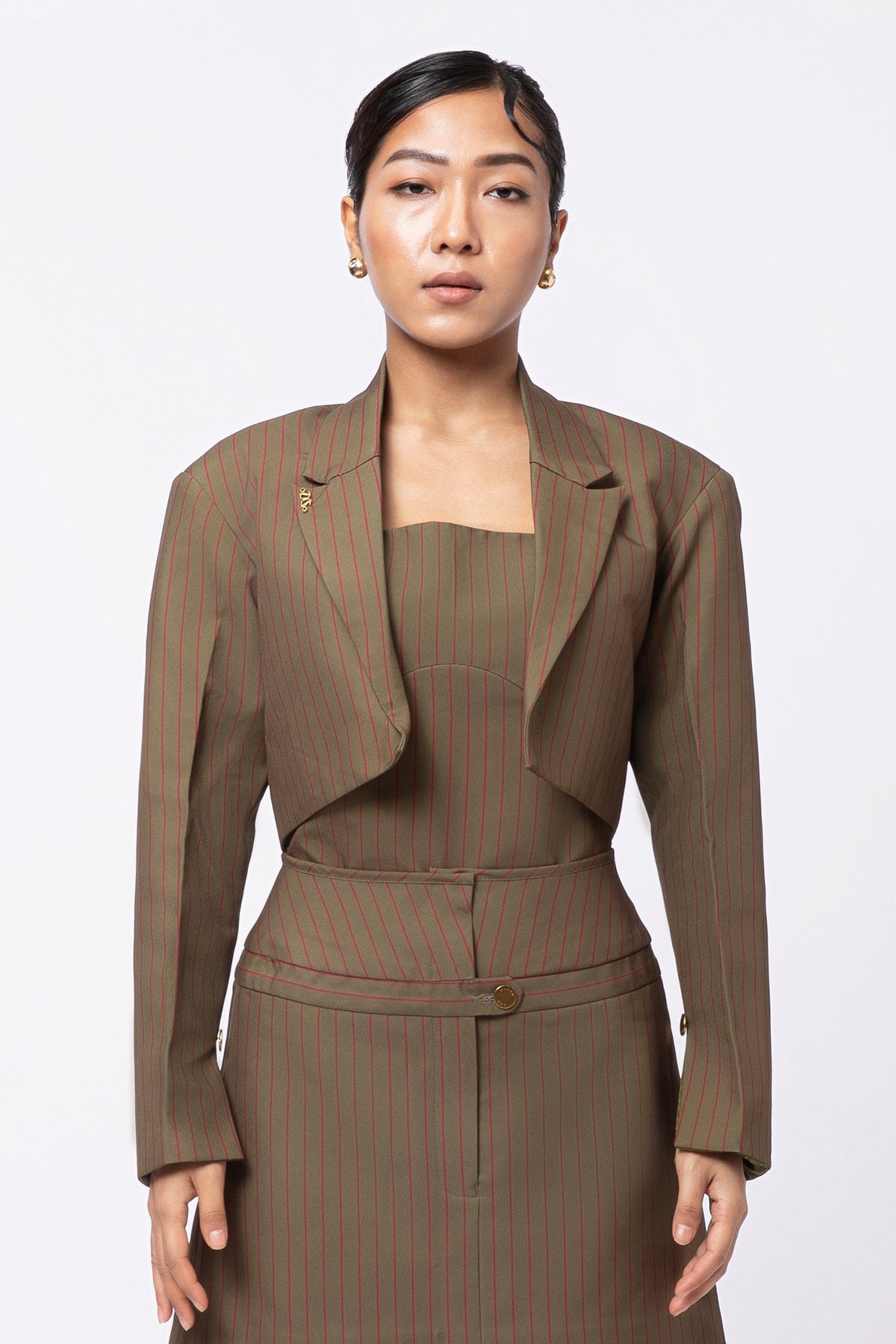Ease Stripe Crop Blazer - Olive