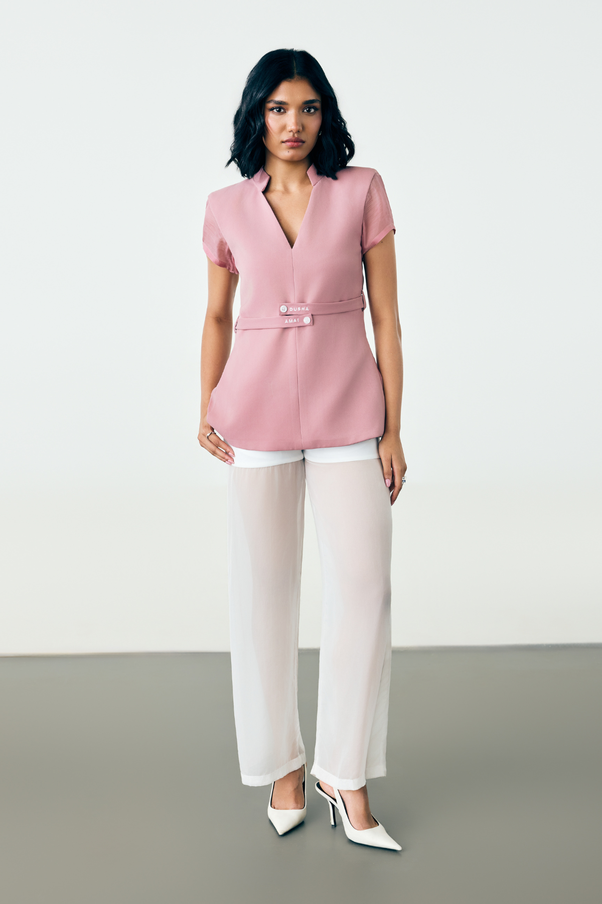BLUSH BLAZER TOP - BLUSH PINK