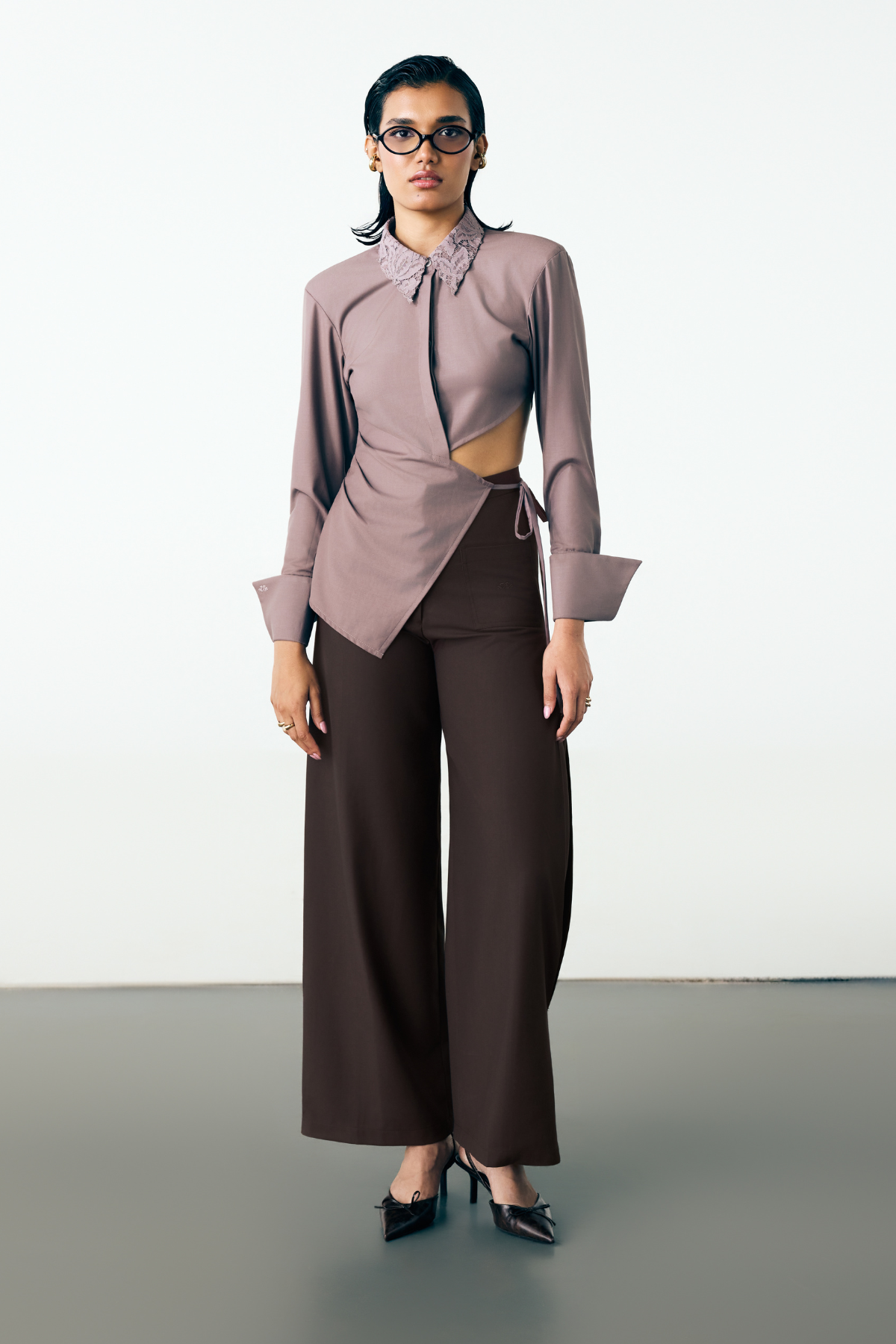 LOW TIE UP SHIRT - MAUVE