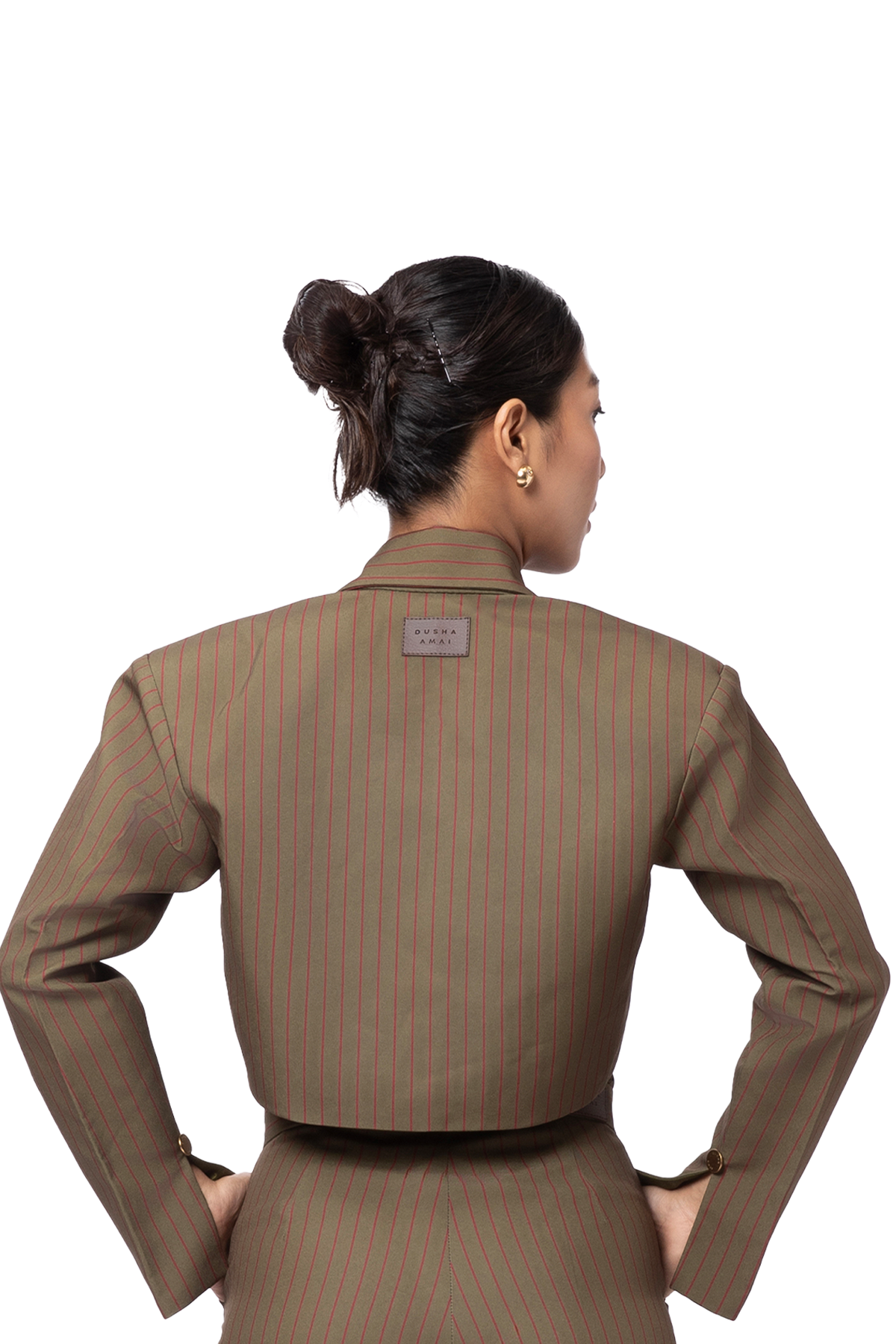 Still Stripe Crop Blazer - Olive