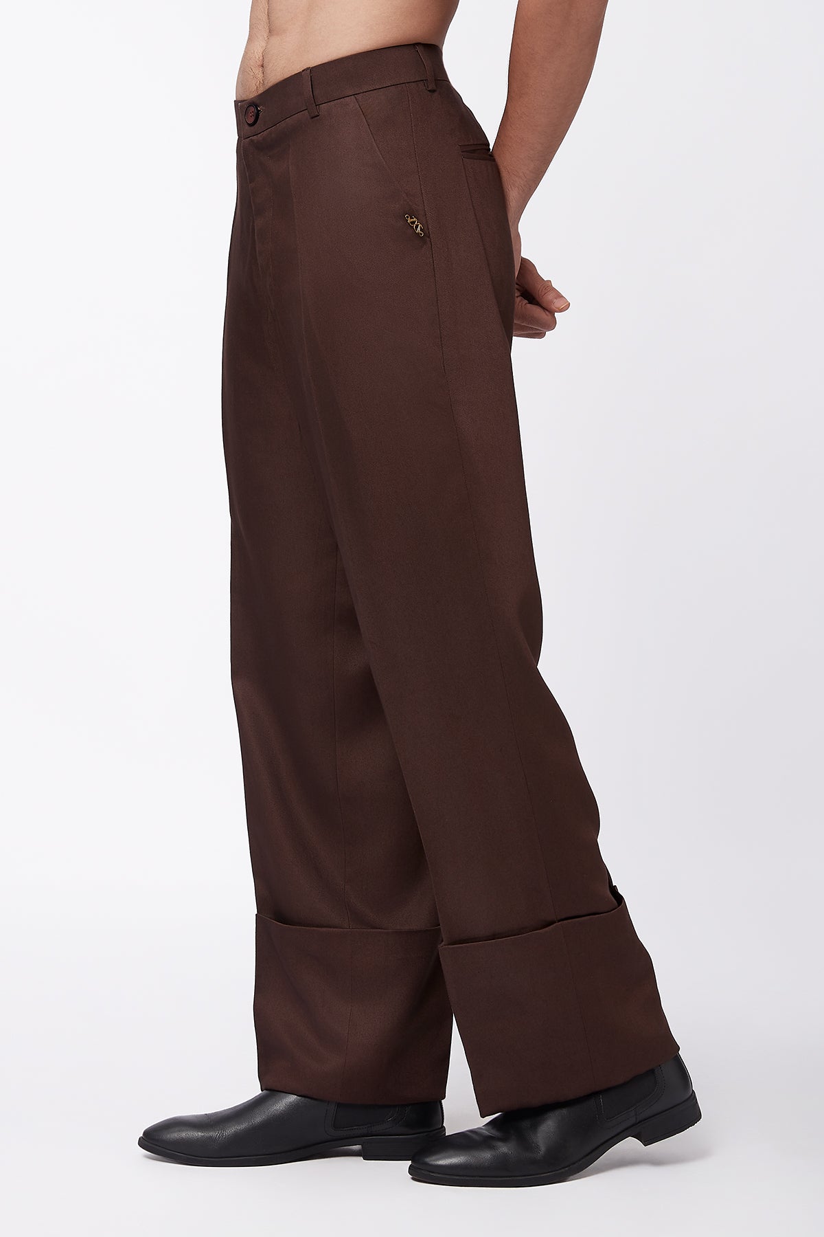 Core Folded Hem Trousers - Brown