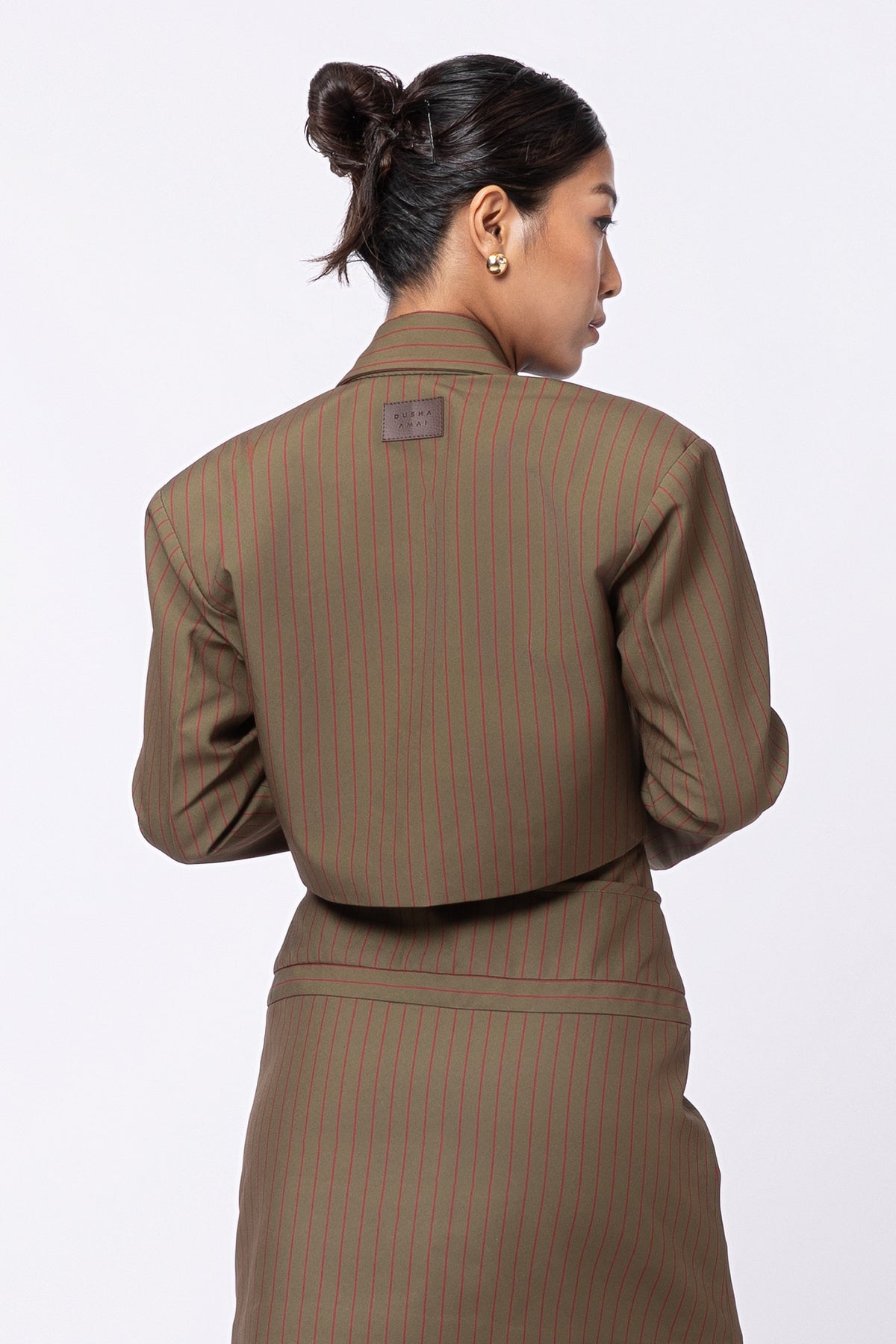 Ease Stripe Crop Blazer - Olive