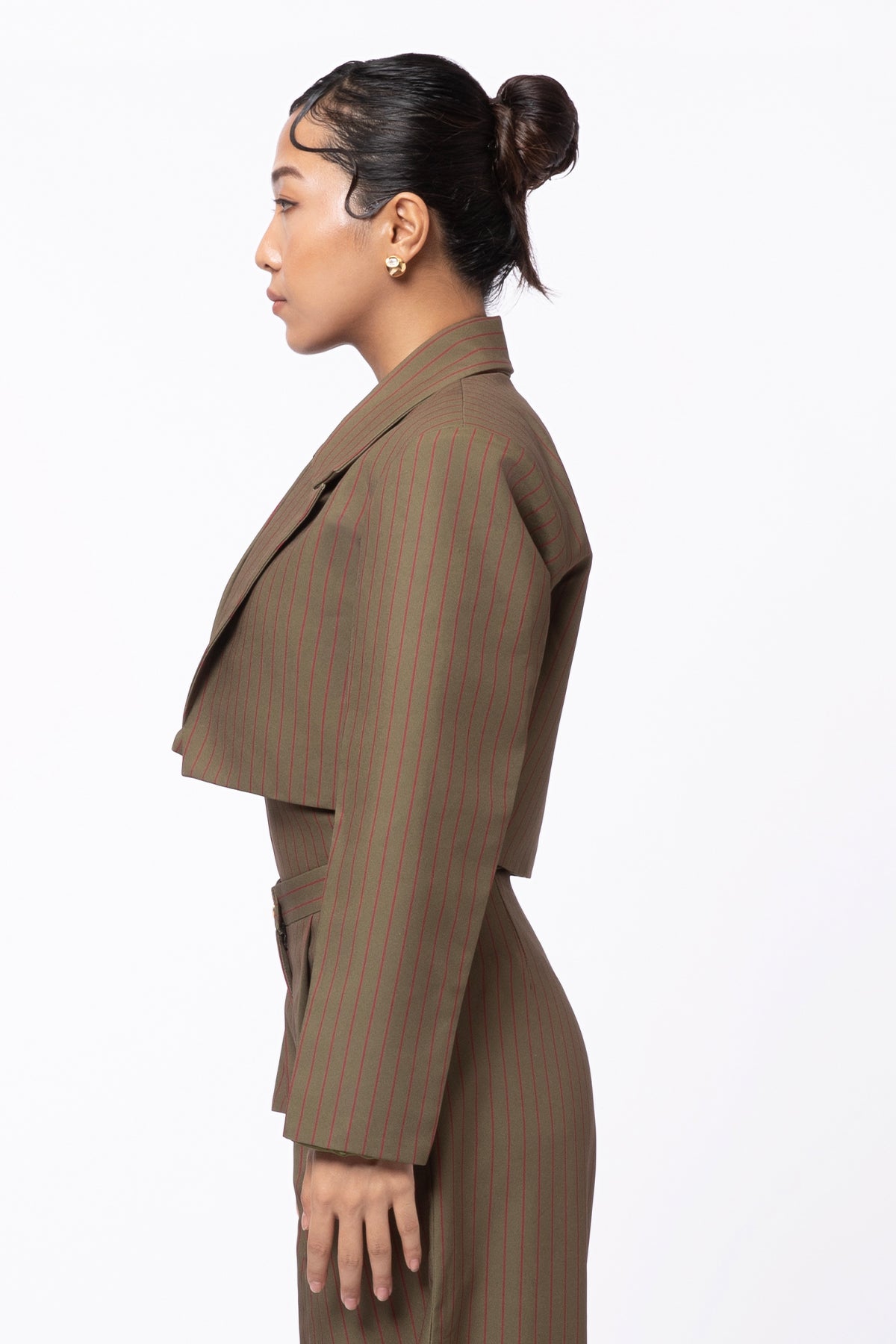 Still Stripe Crop Blazer - Olive