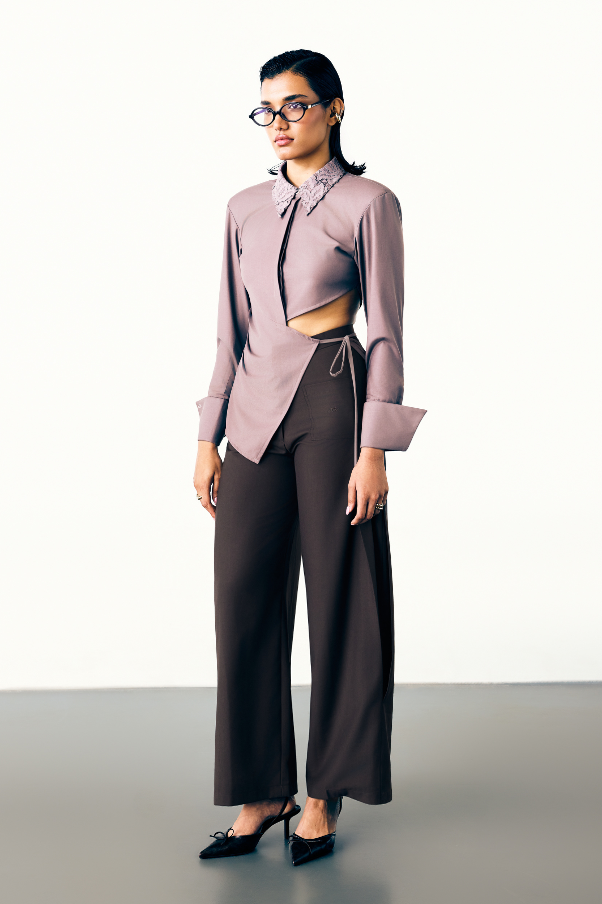 LOW TIE UP SHIRT - MAUVE