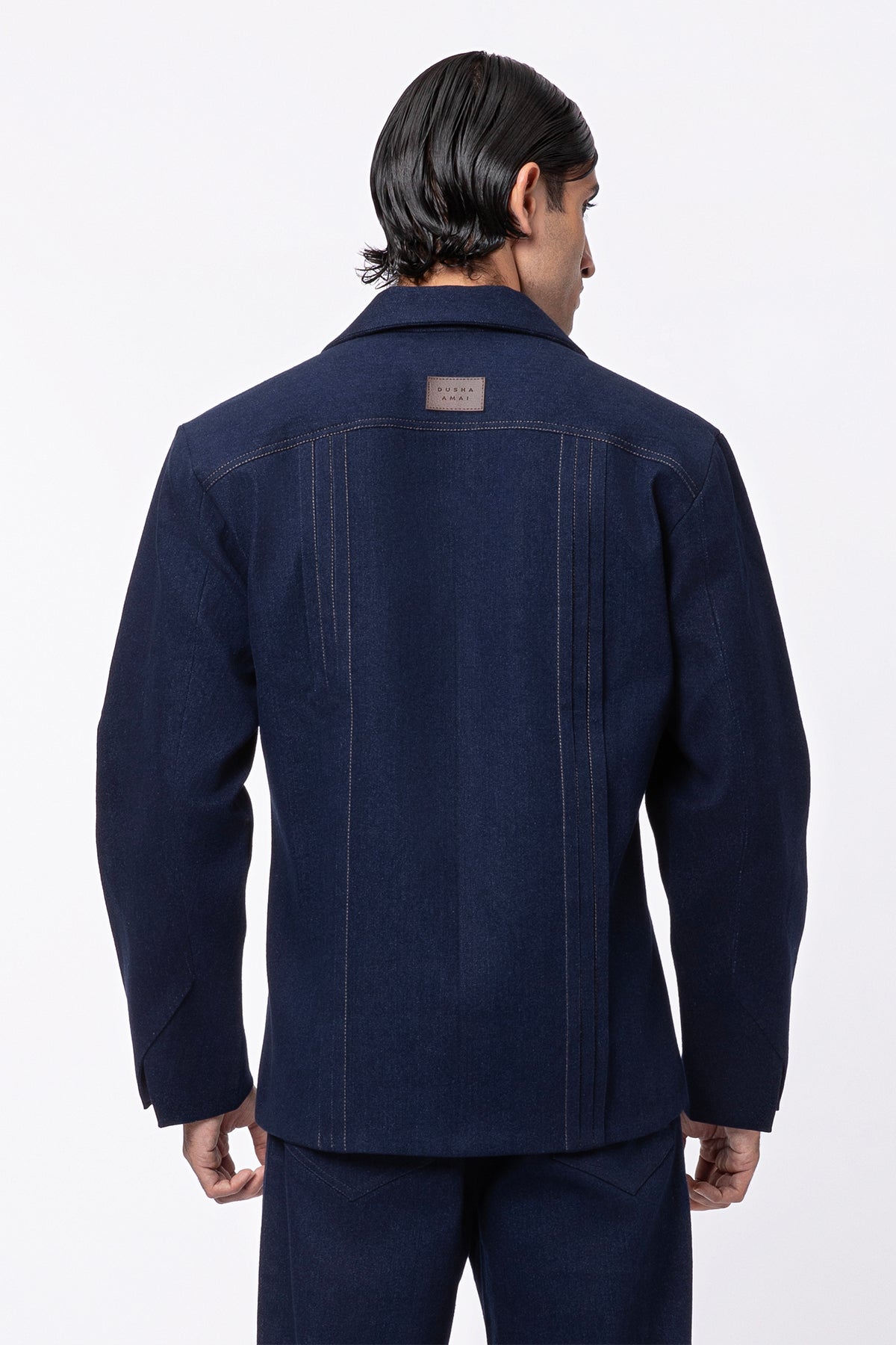Thatch Pleated Jacket - Navy Blue