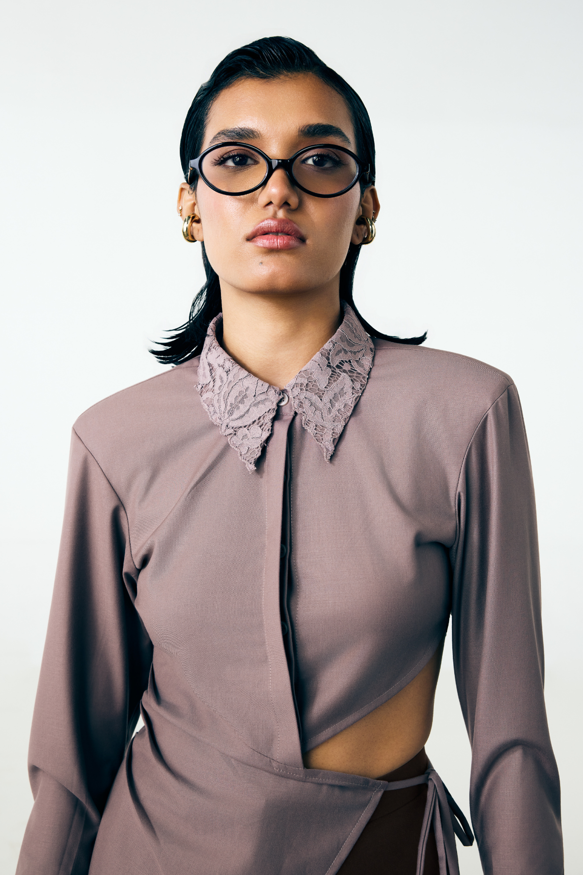 LOW TIE UP SHIRT - MAUVE