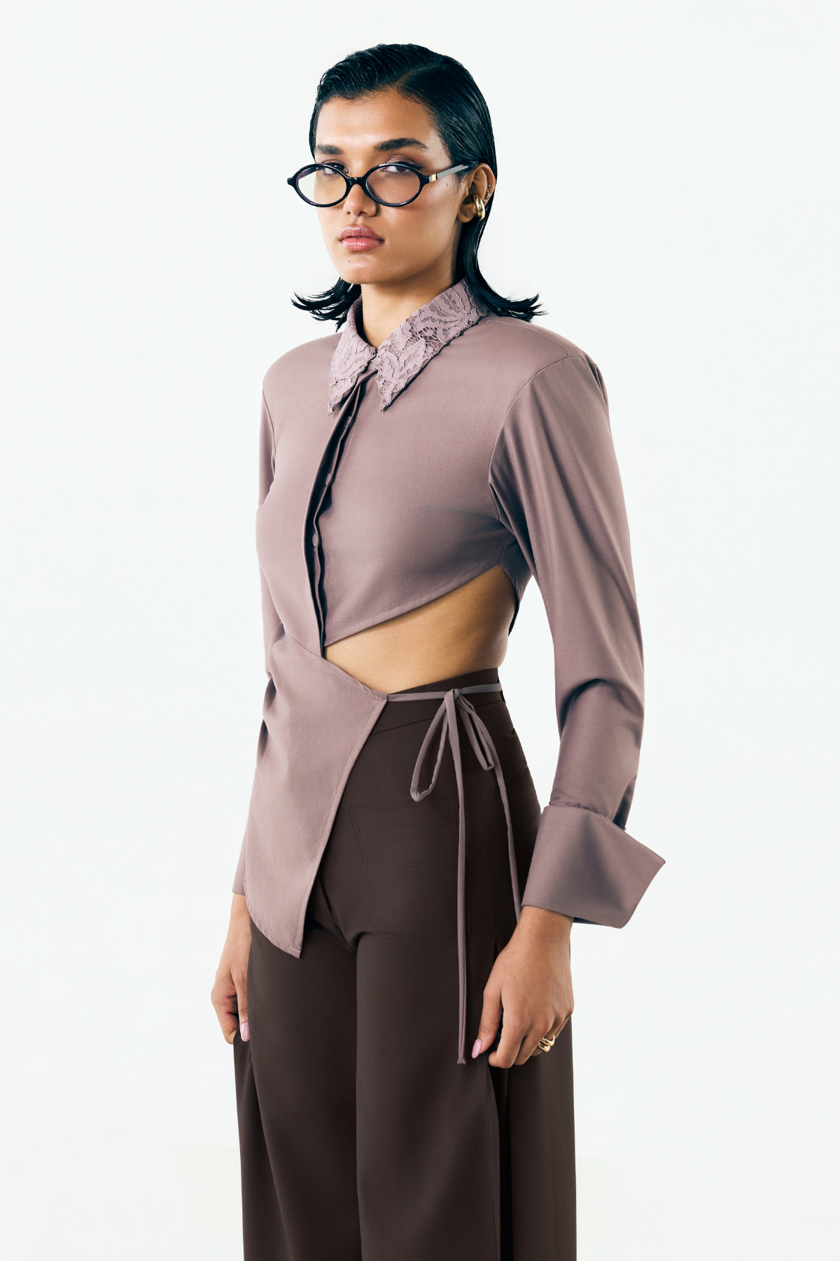 LOW TIE UP SHIRT - MAUVE
